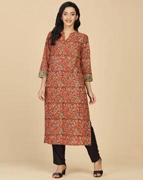 kalamkari print v-neck straight kurta