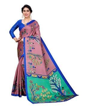 kalamkari printed art silk saree with blouse