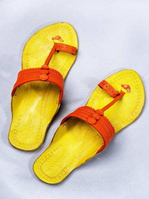 kalapuri women's orange kolhapuri sandals