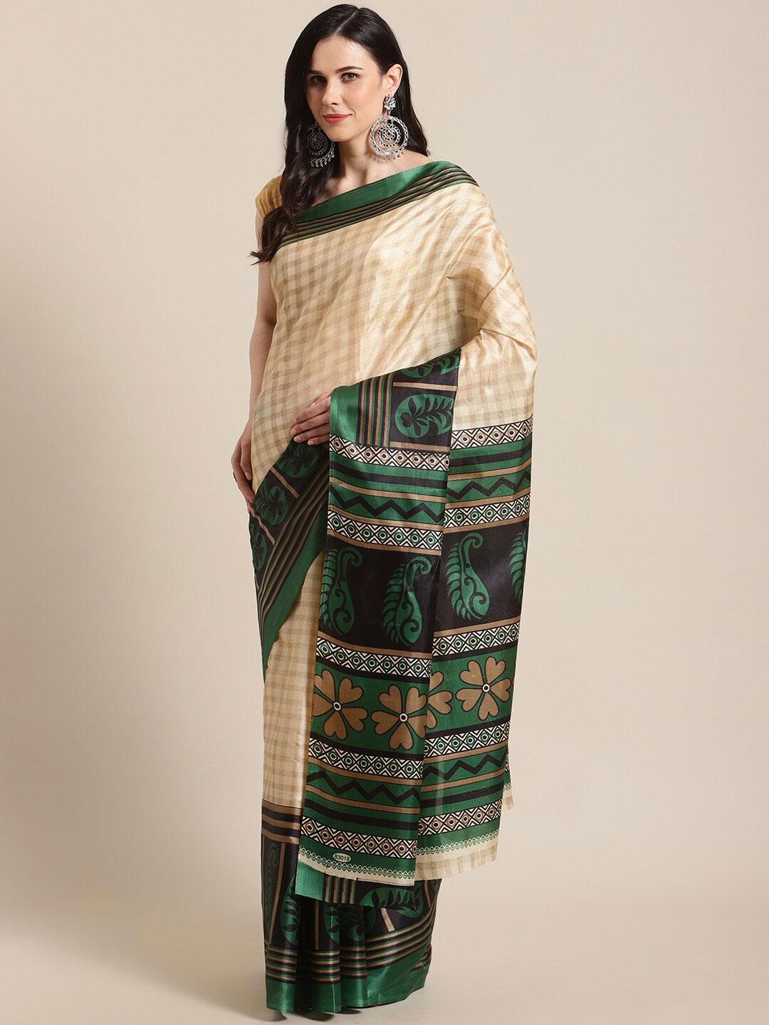 kalini beige & green ethnic motifs art silk saree