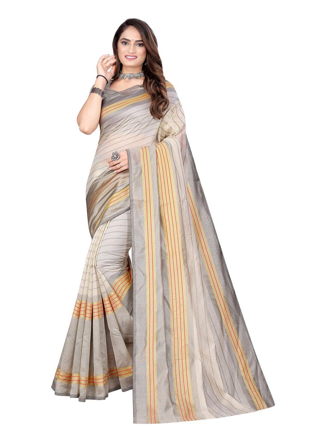 kalini beige & grey striped saree
