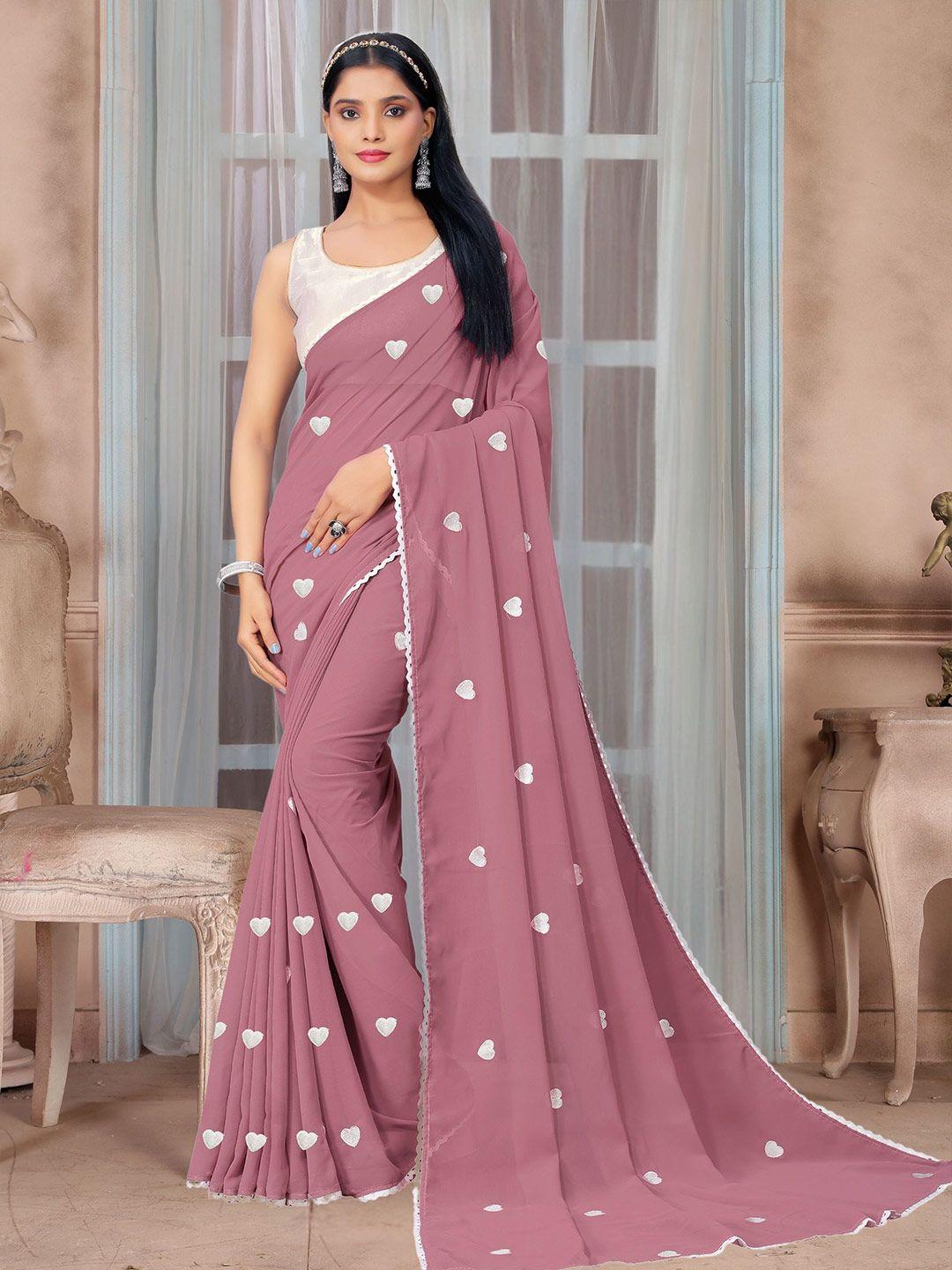 kalini beige floral embroidered pure georgette fusion saree