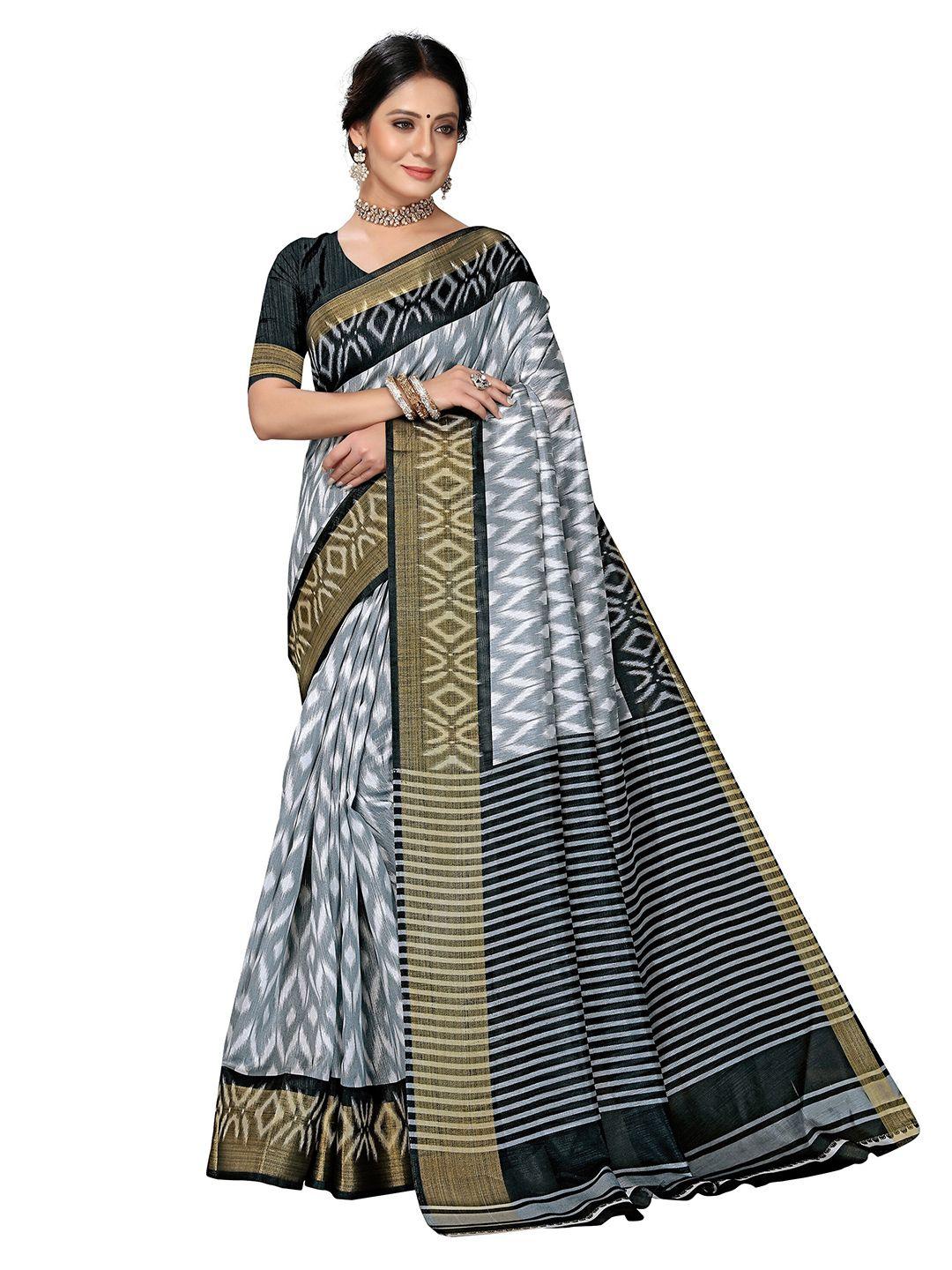 kalini black & grey geometric print saree