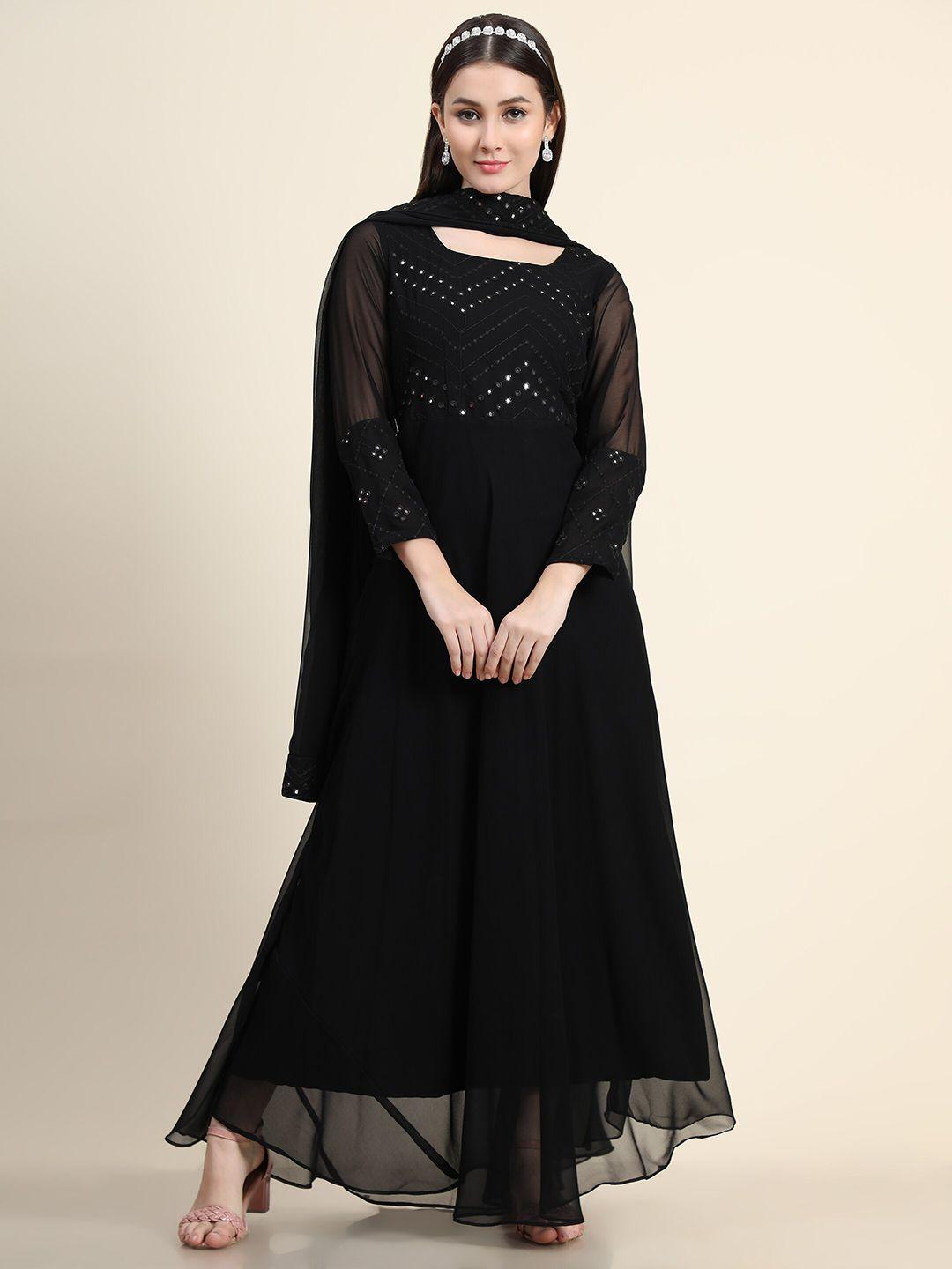 kalini black embellished layered georgette ethnic maxi maxi dress