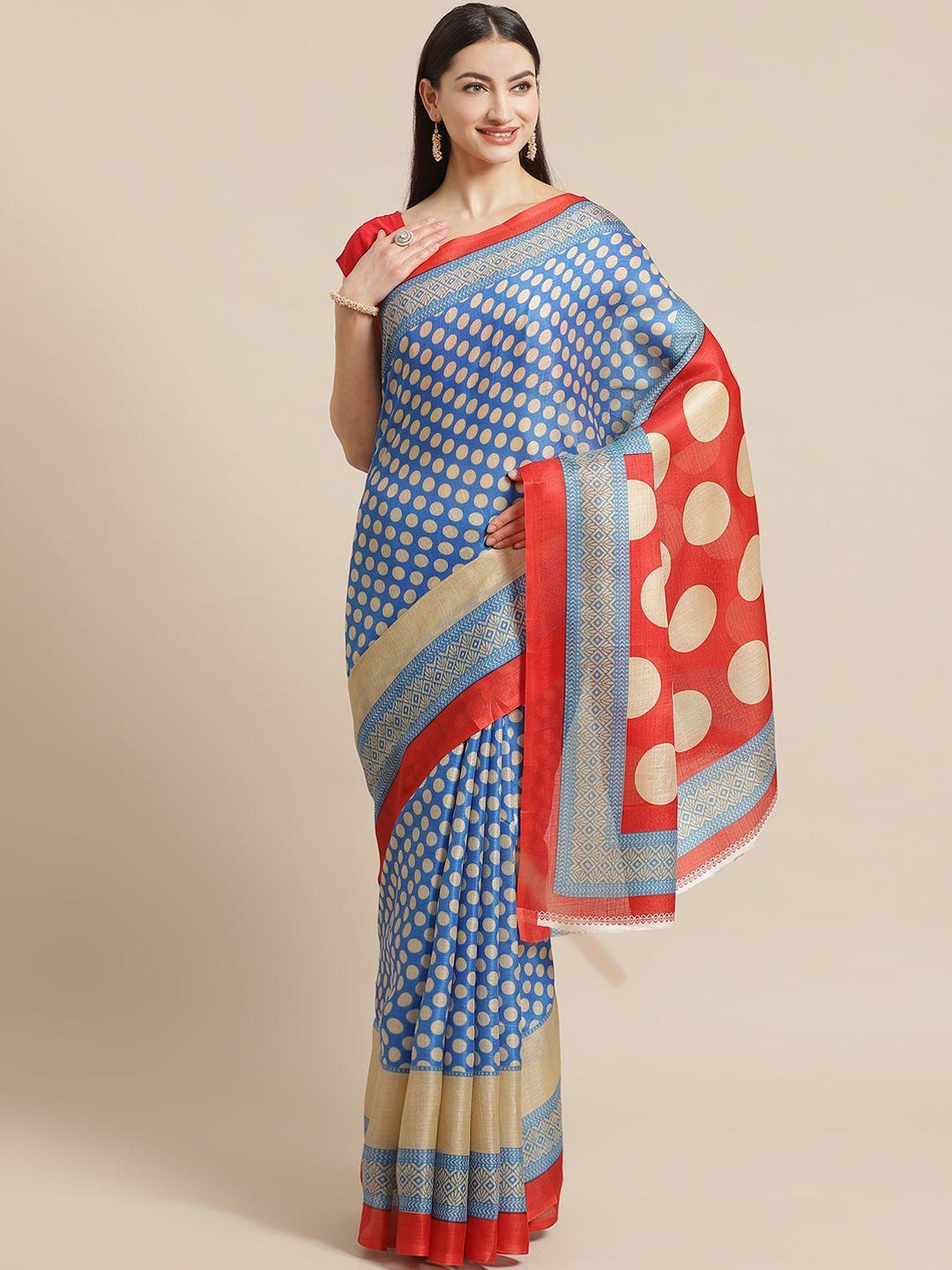 kalini blue & beige printed saree