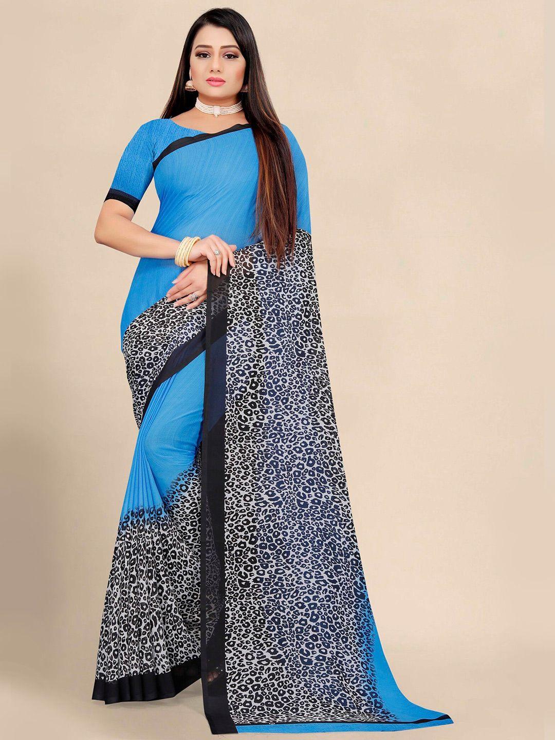 kalini blue & black pure georgette block print saree