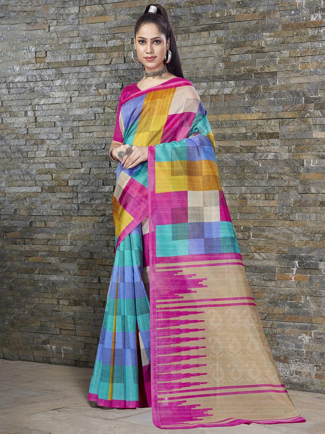 kalini blue & pink art silk bagh saree