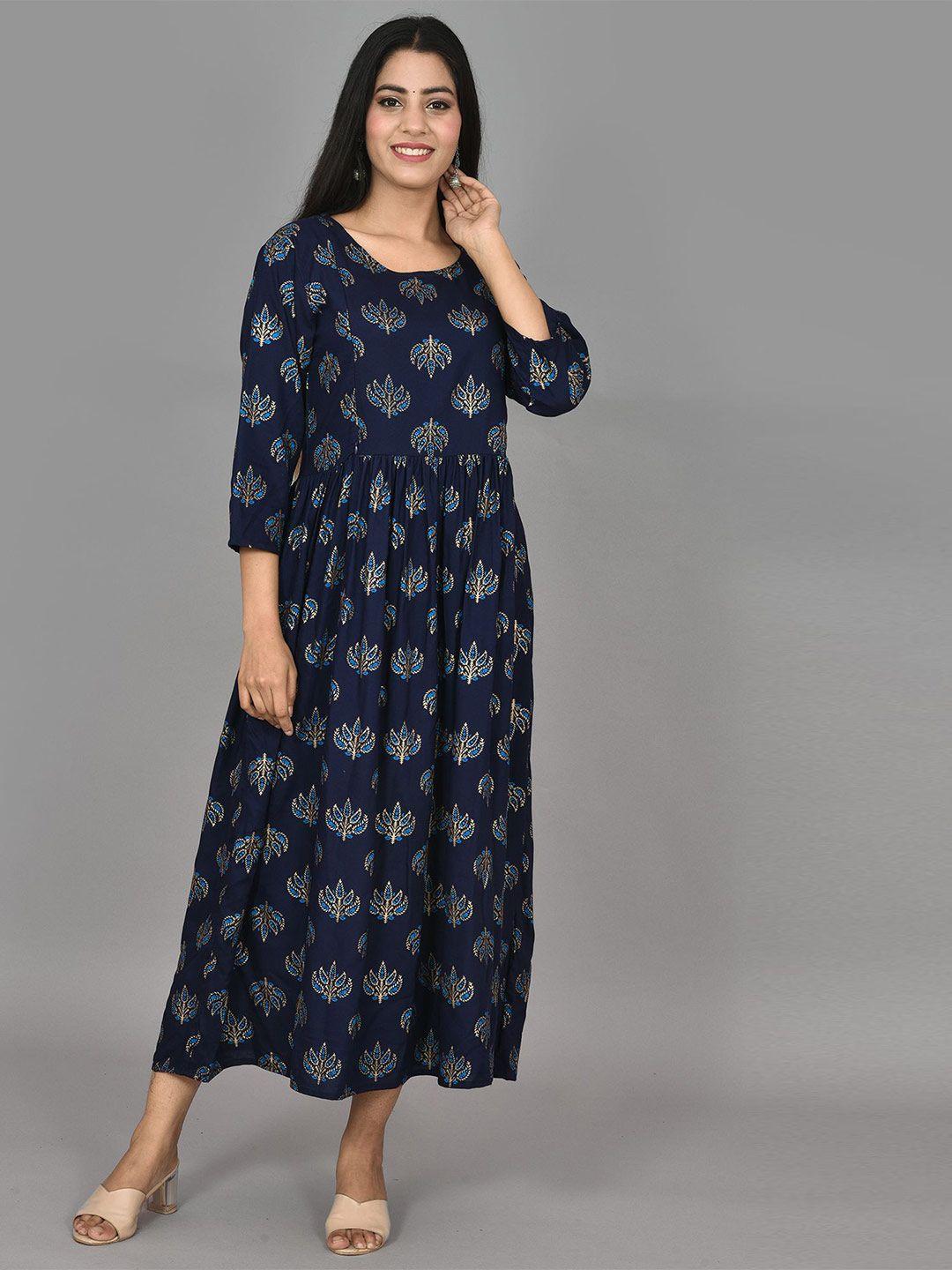 kalini blue ethnic motifs maternity maxi a-line dress