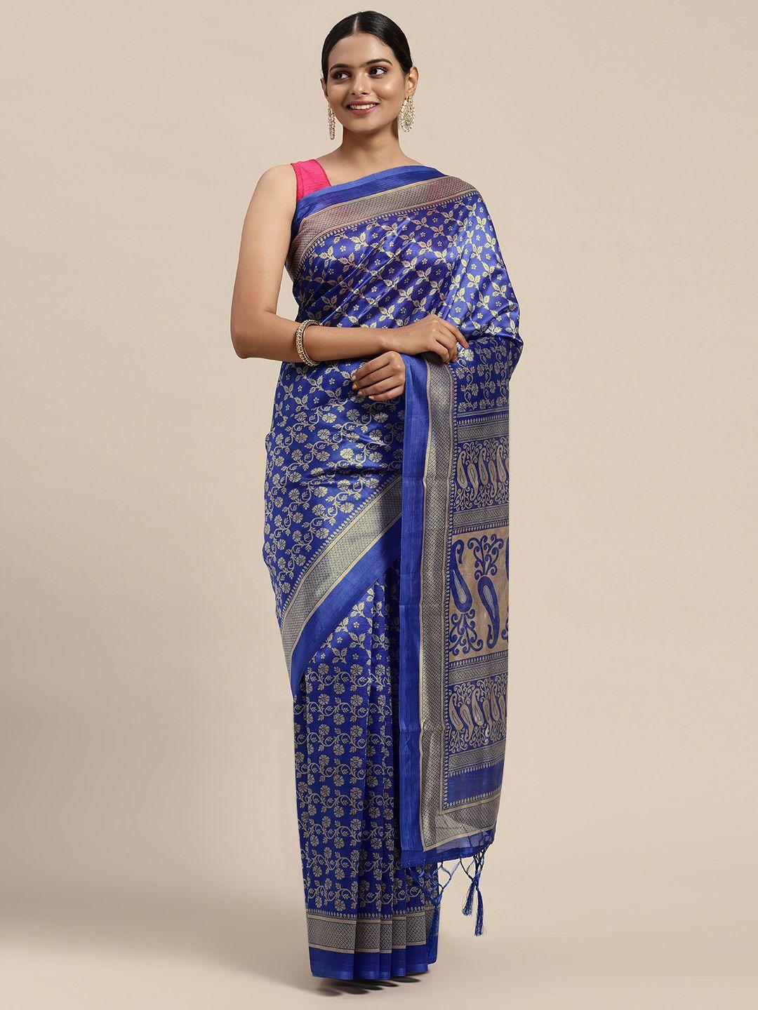 kalini blue kalamkari art silk mysore silk saree