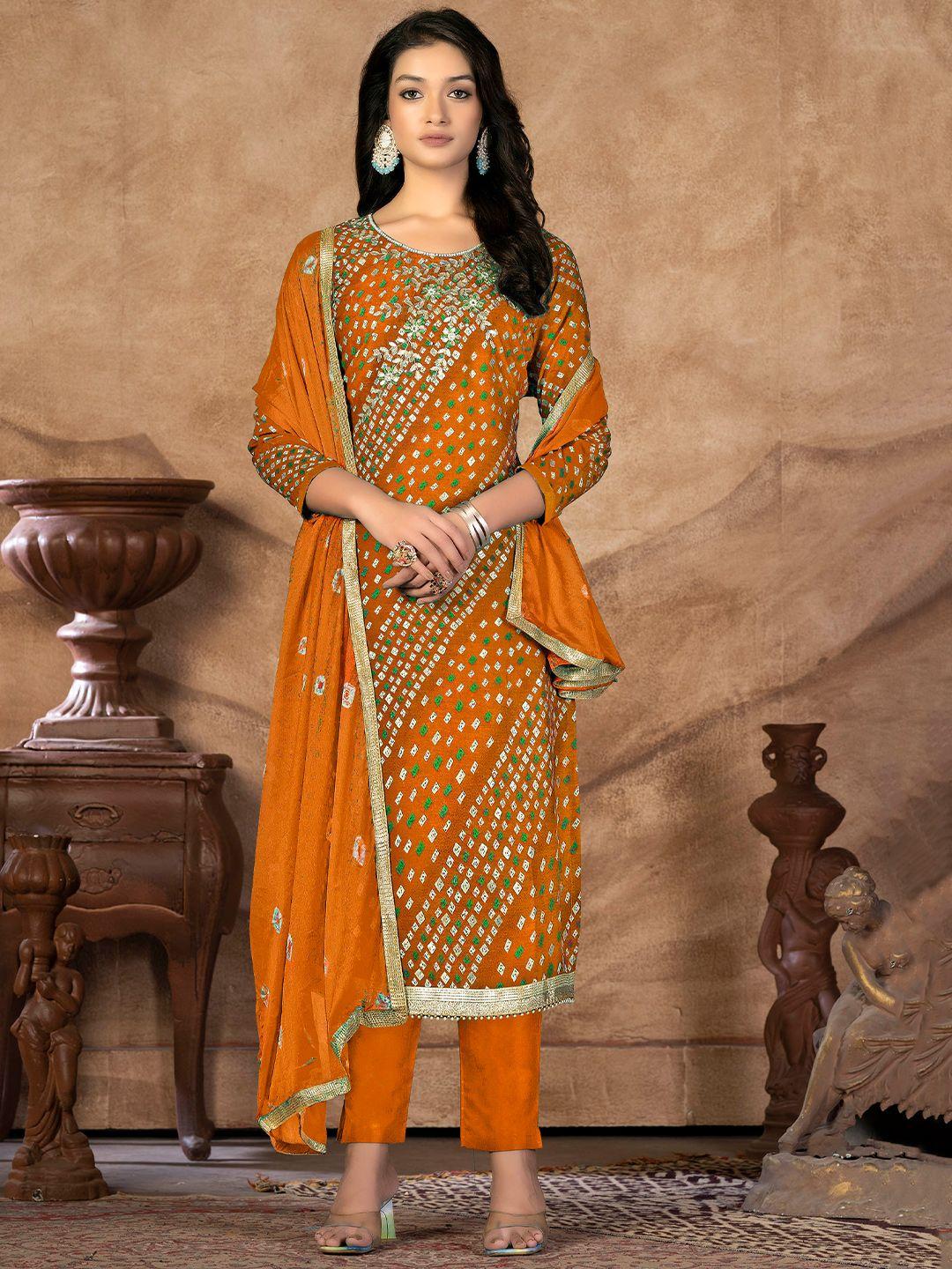 kalini embellished bandhani unstitched dress material