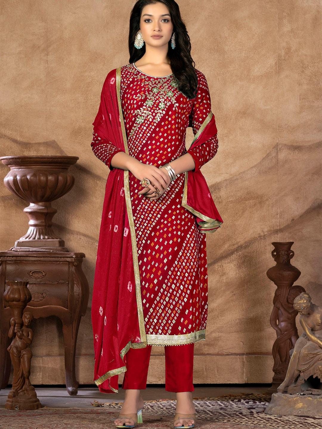 kalini embellished bandhani unstitched dress material