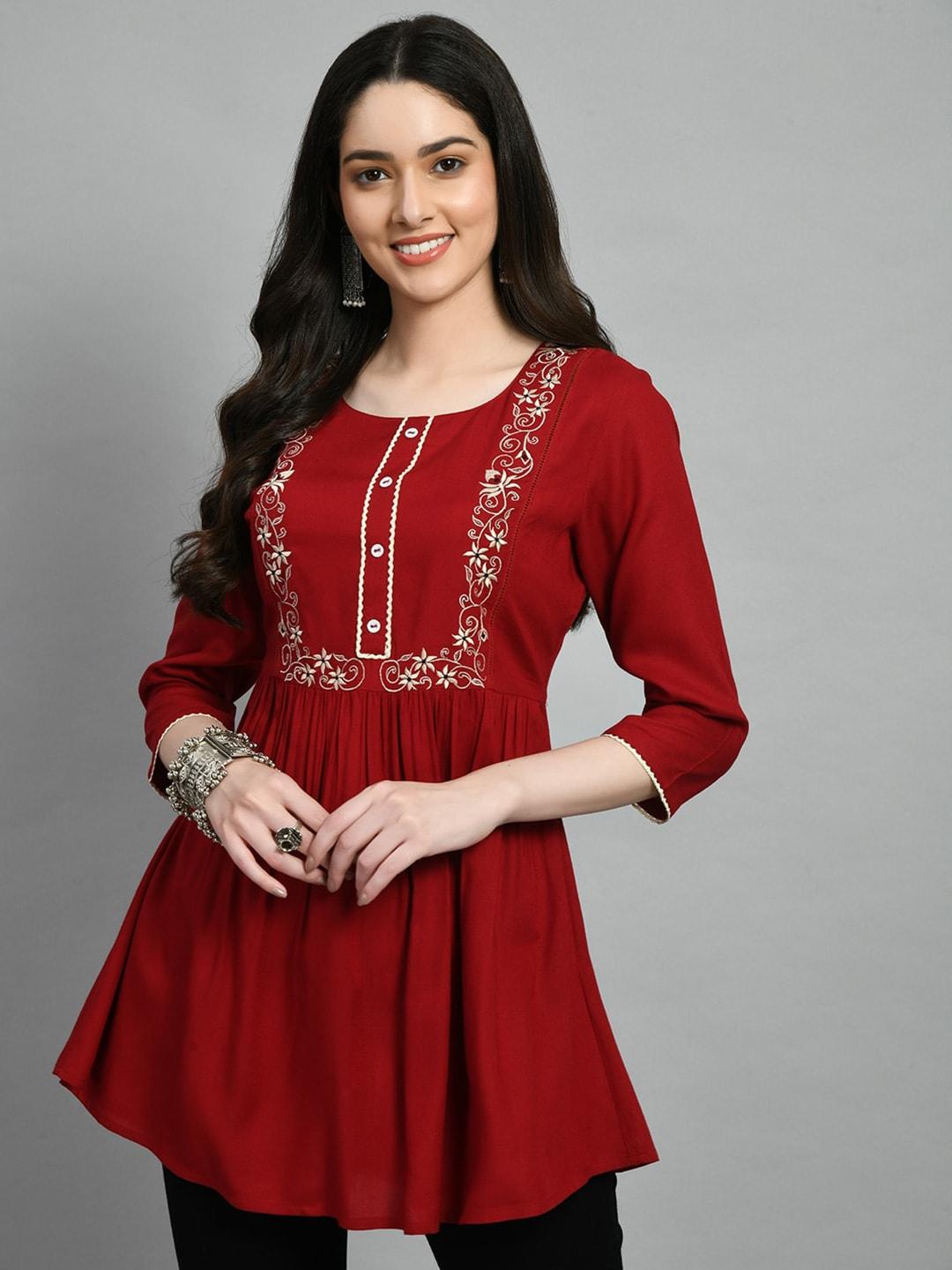 kalini embroidered gathered a-line tunic