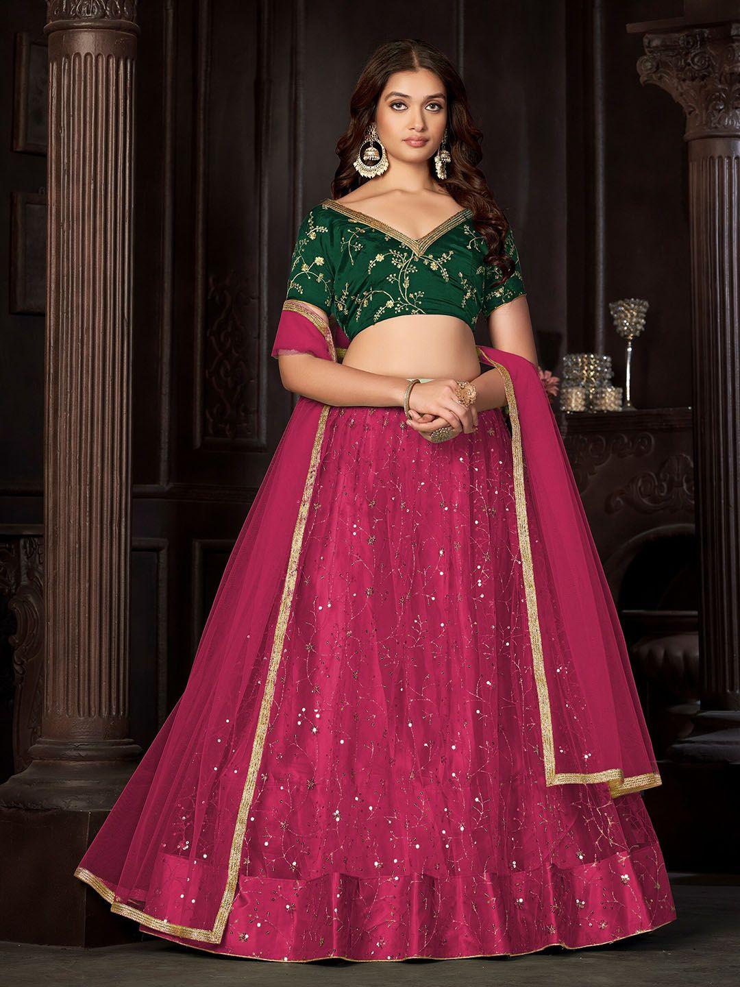 kalini embroidered sequinned semi-stitched lehenga & unstitched blouse with dupatta