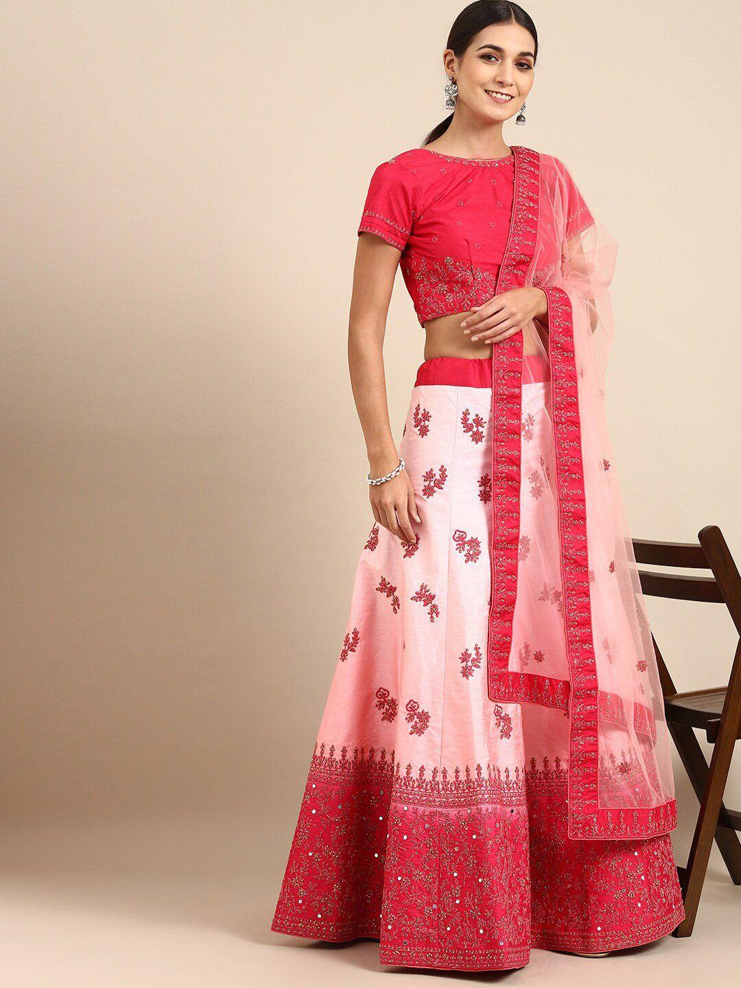 kalini embroidered thread work semi-stitched lehenga & blouse with dupatta