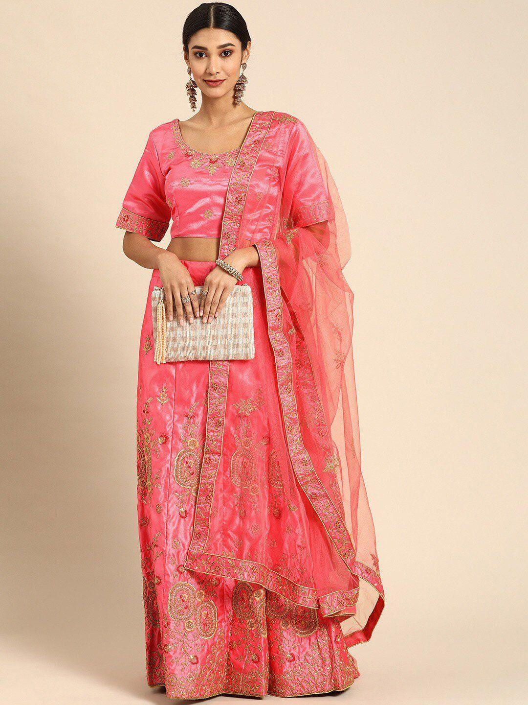 kalini embroidered thread work semi-stitched lehenga & blouse with dupatta