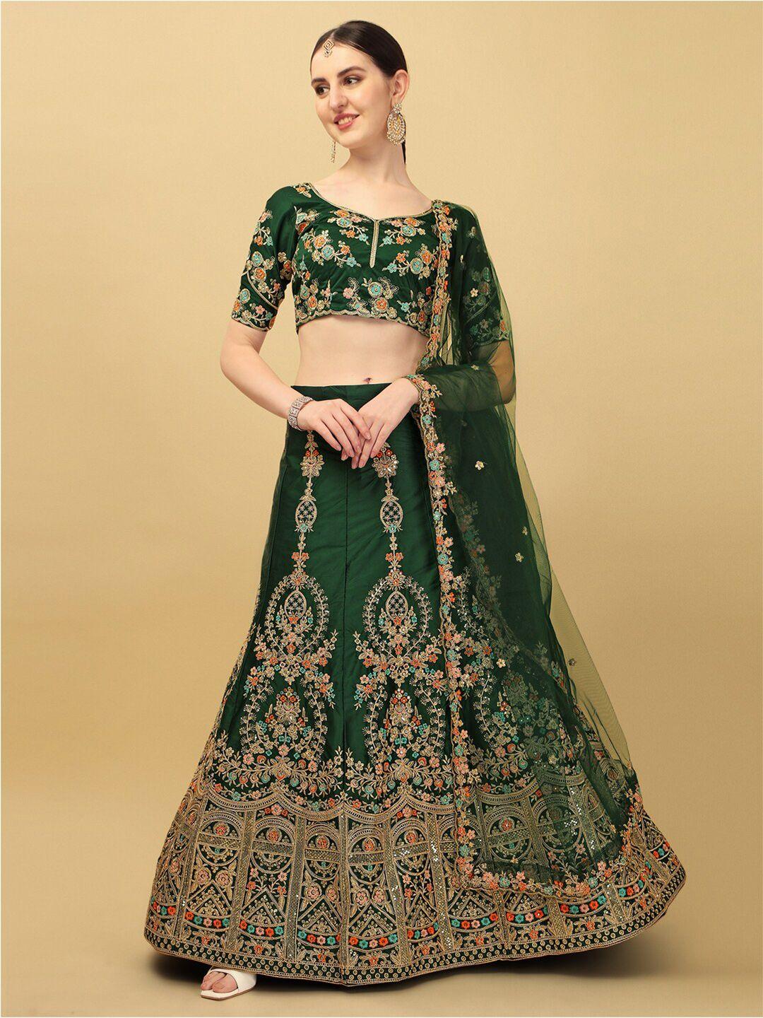 kalini embroidered thread work semi-stitched lehenga & unstitched blouse with