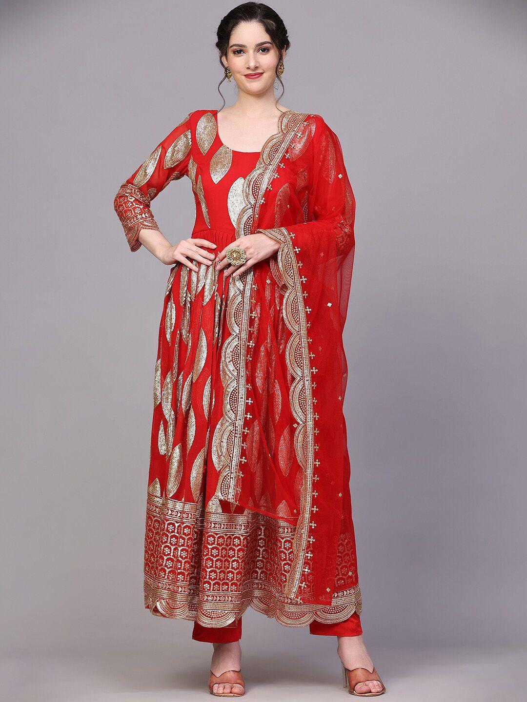 kalini ethnic motifs embellished sequinned georgette anarkali kurta with trouser & dupatta