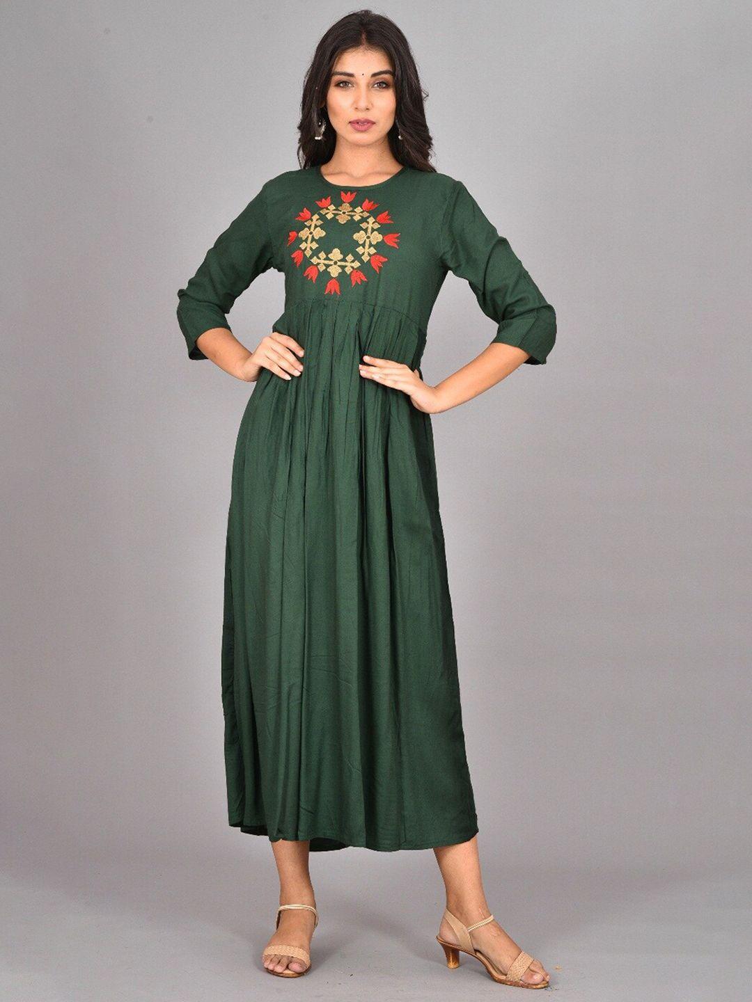 kalini ethnic motifs embroidered round neck fit & flare maxi ethnic dress
