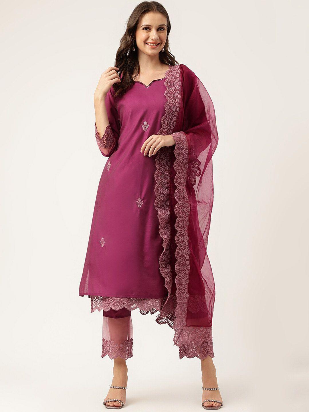 kalini ethnic motifs embroidered sequinned straight kurta & trousers & dupatta with inner