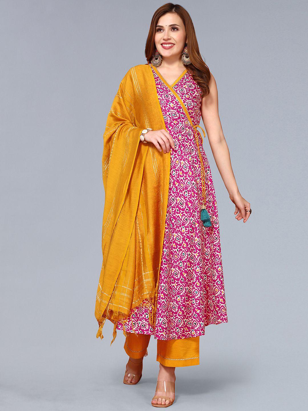 kalini ethnic motifs printed angrakha kurta & trousers with dupatta