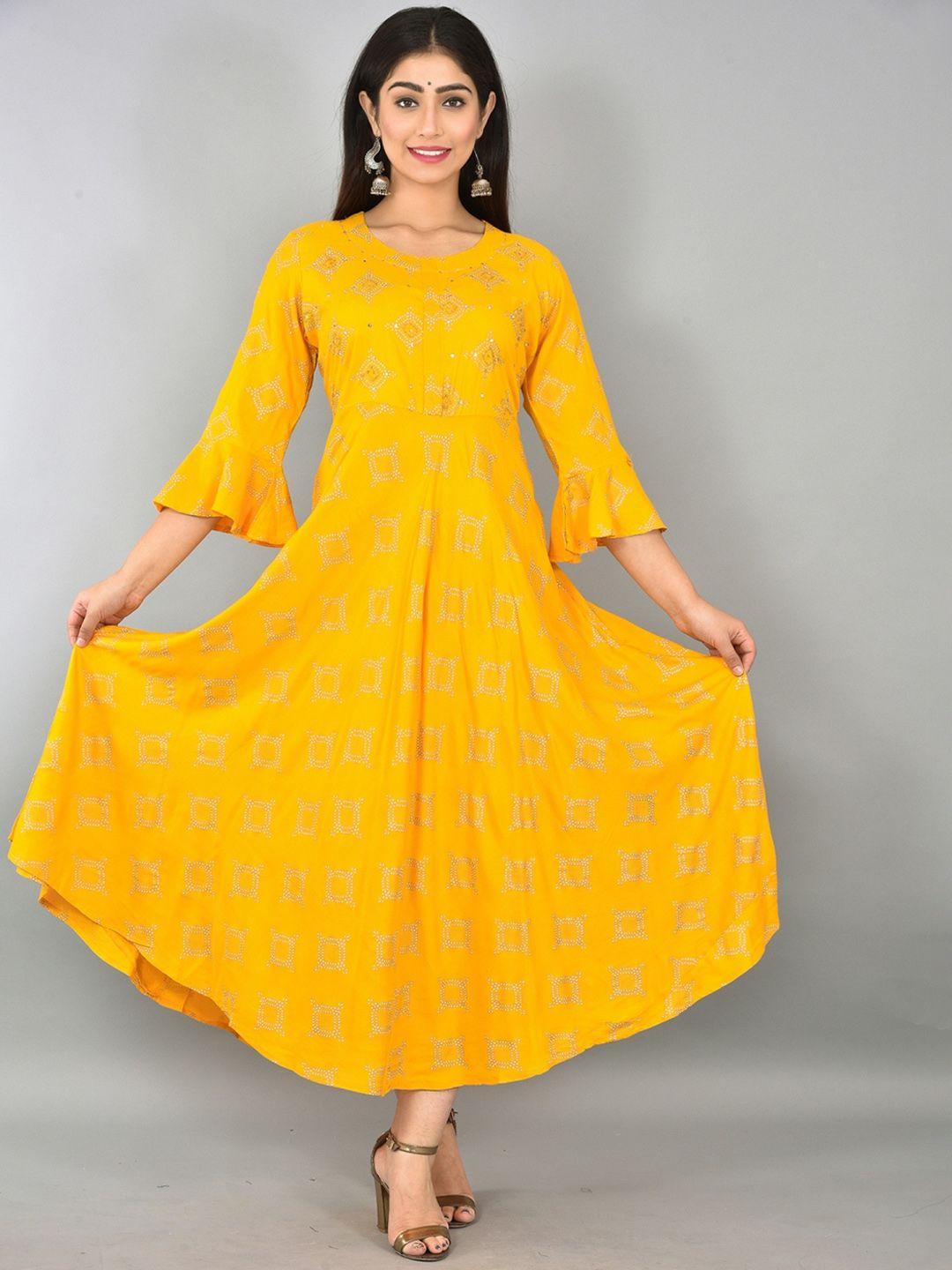 kalini ethnic motifs printed bell sleeves a-line ethnic dress