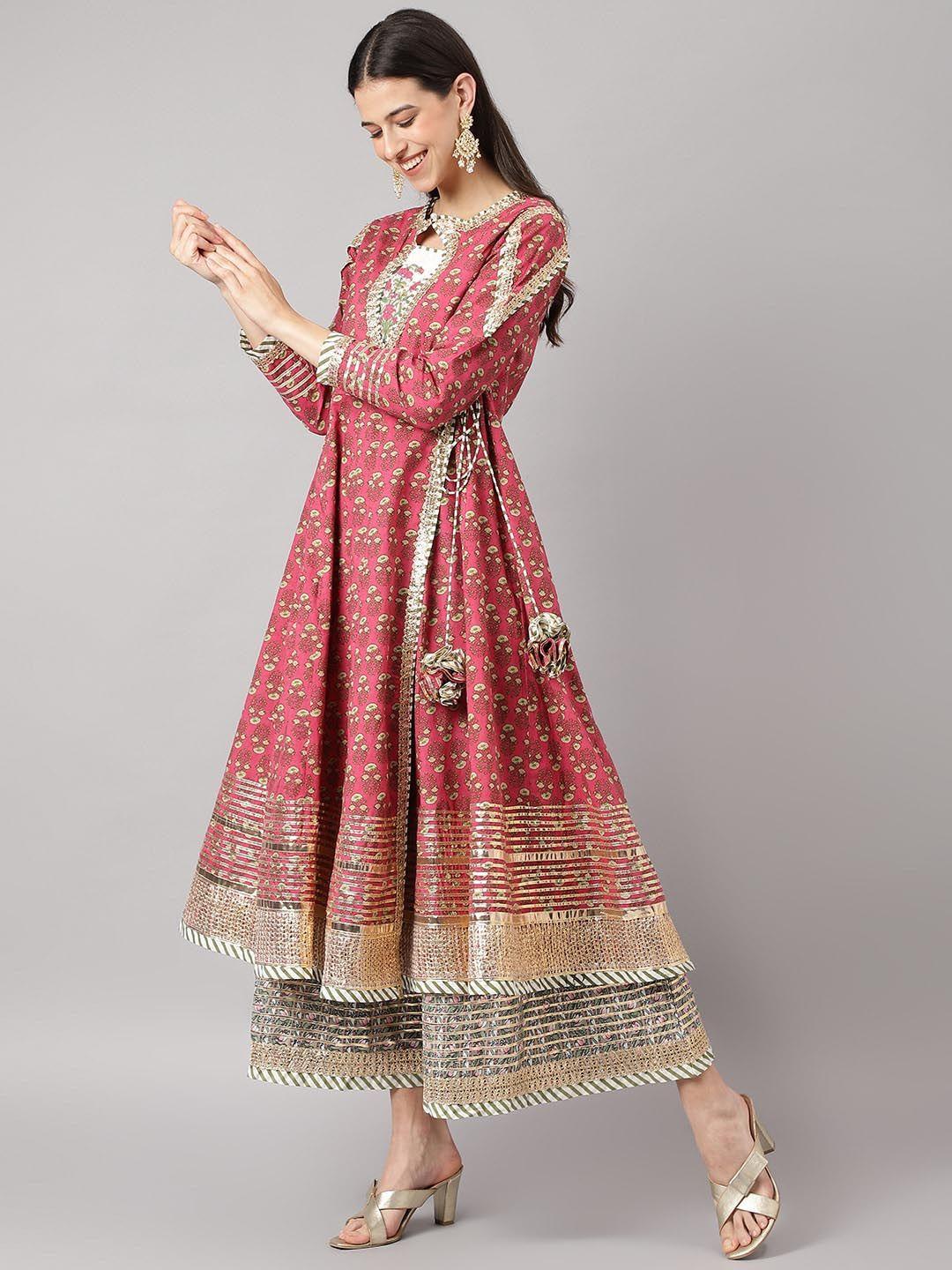 kalini ethnic motifs printed cotton maxi ethnic dress