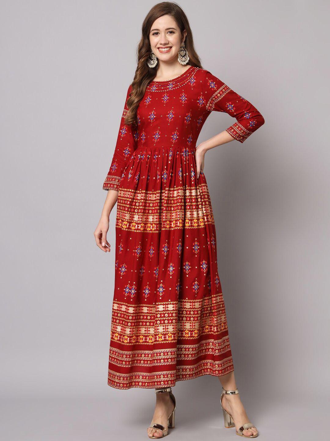kalini ethnic motifs printed fit & flare ethnic dress