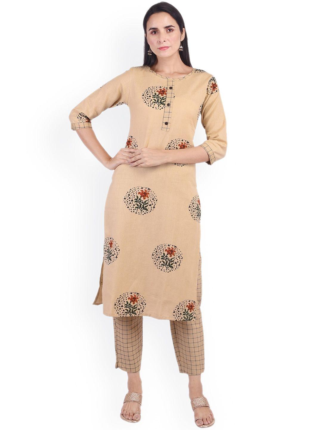 kalini ethnic motifs printed pure cotton straight kurta with trousers