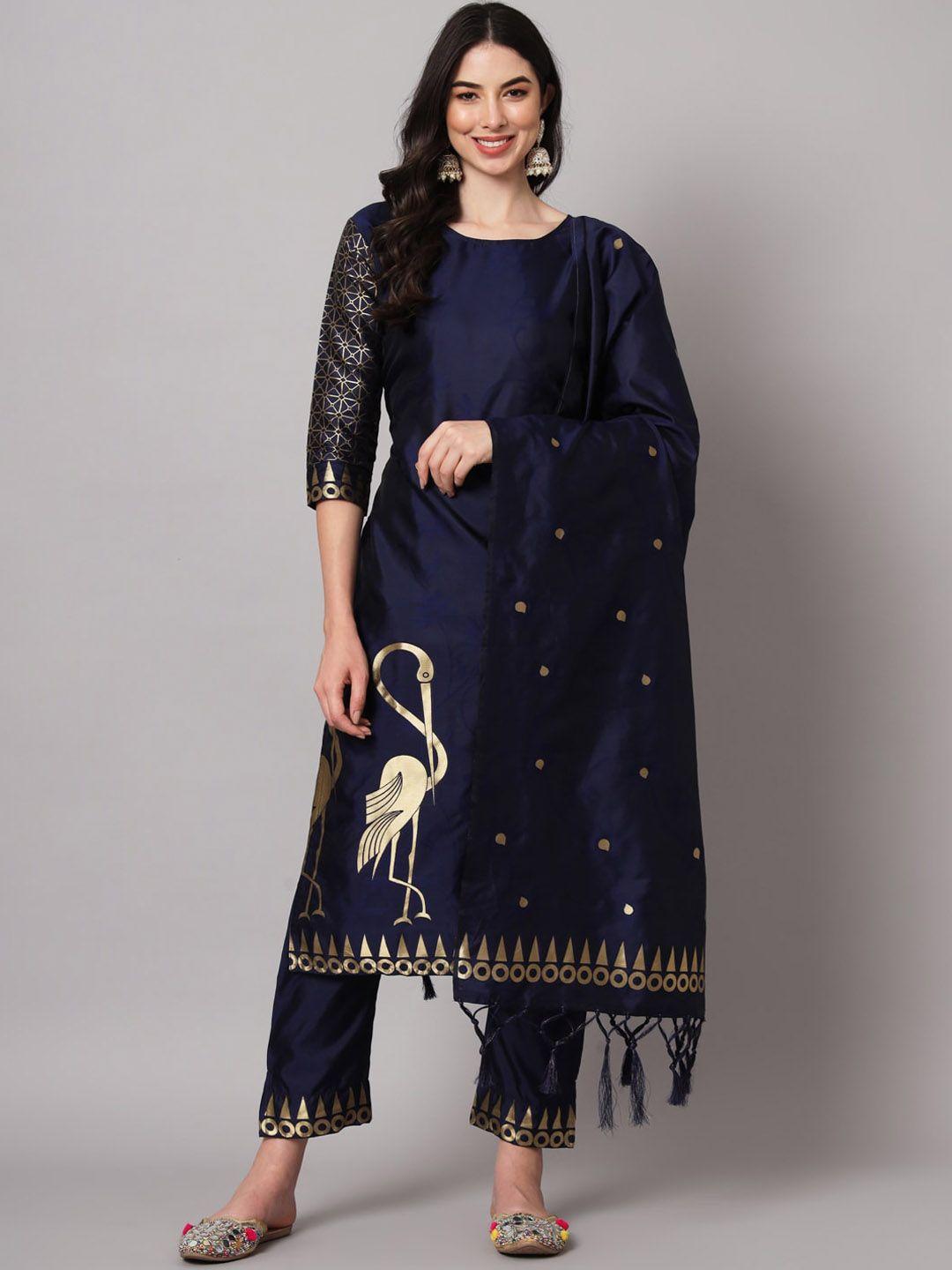 kalini ethnic motifs printed straight kurta with trousers & dupatta