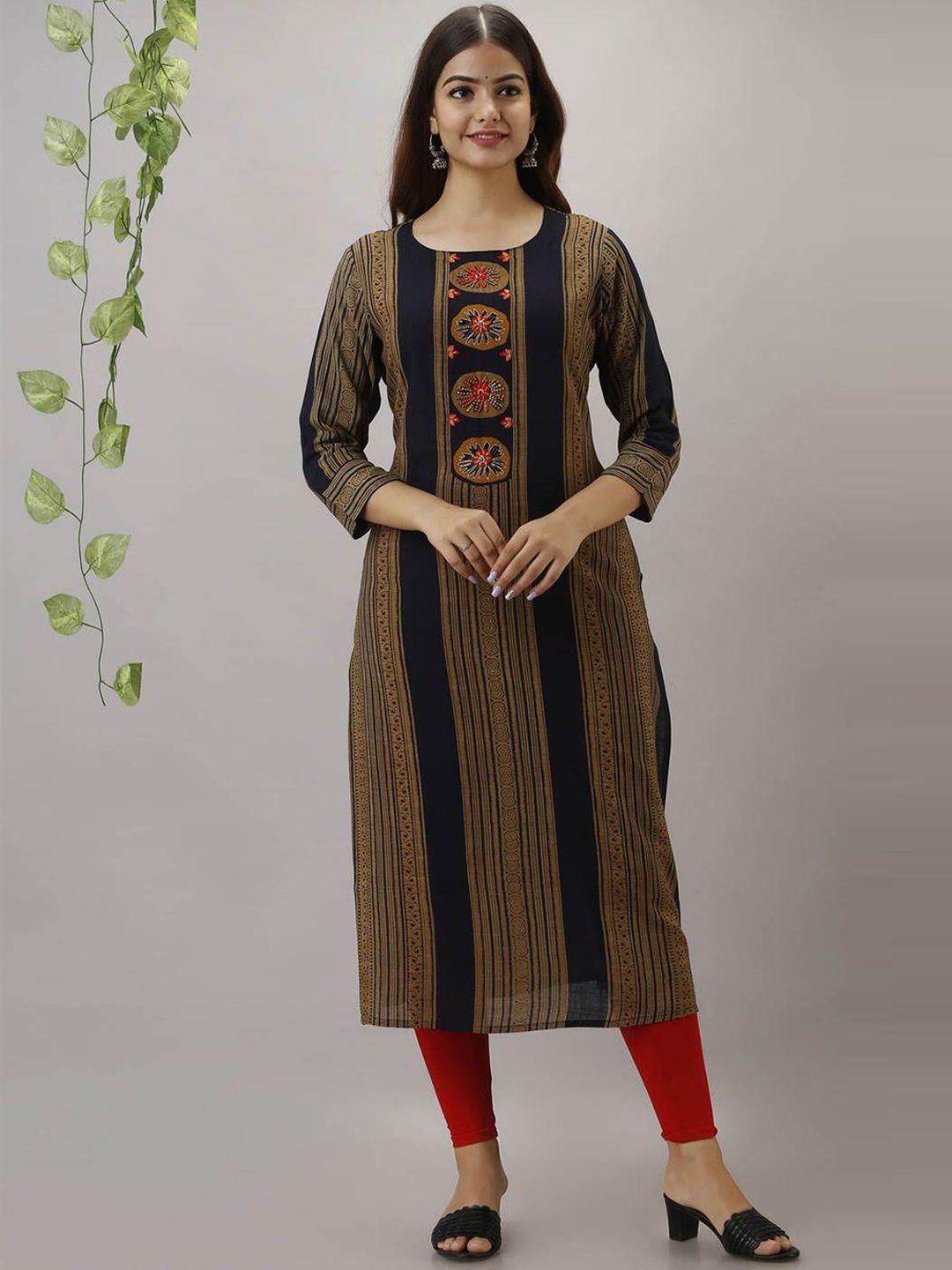 kalini ethnic motifs printed thread work detail straight kurta