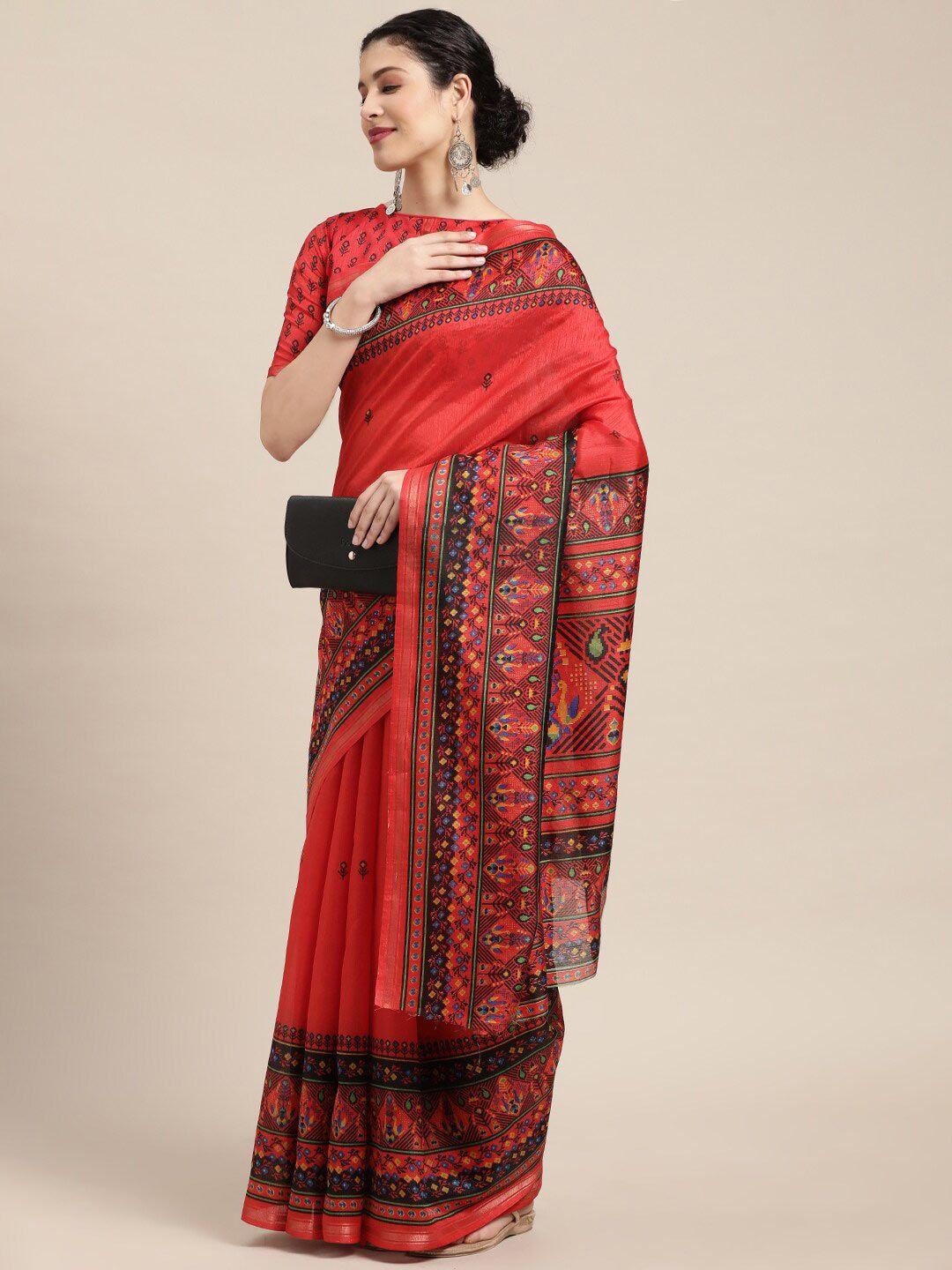 kalini ethnic motifs printed zari art silk patola saree