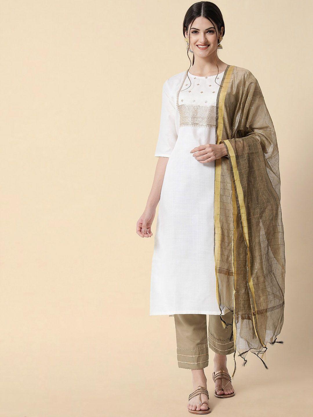 kalini ethnic motifs yoke design sequinned pure cotton kurta with trousers & with dupatta