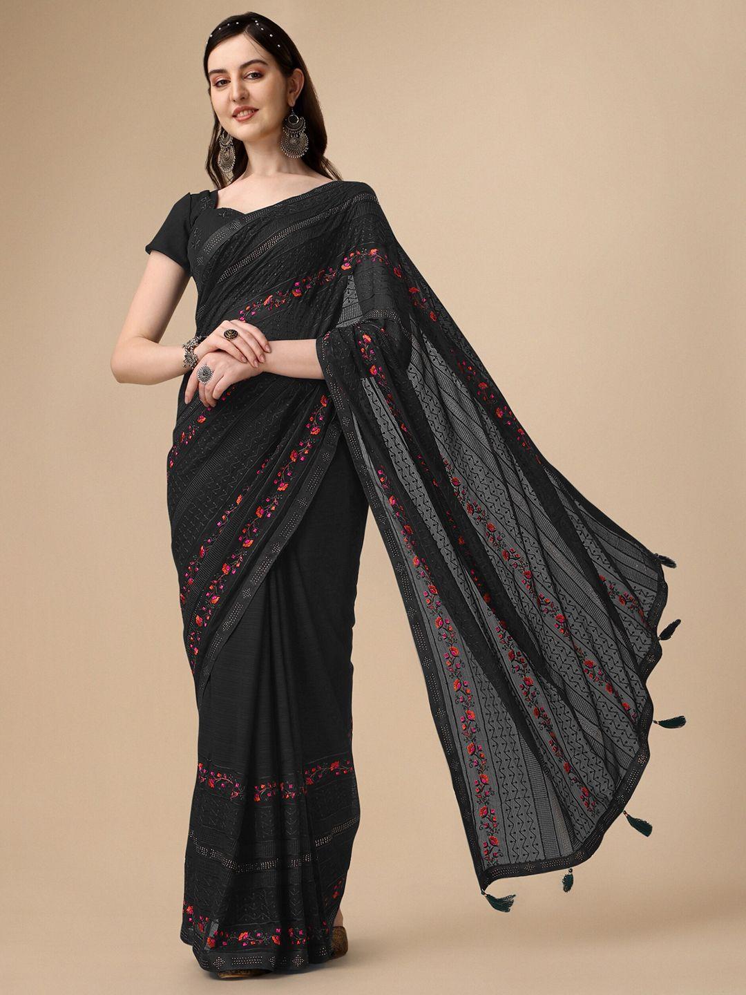 kalini floral beads & stones embroidered pure chiffon saree