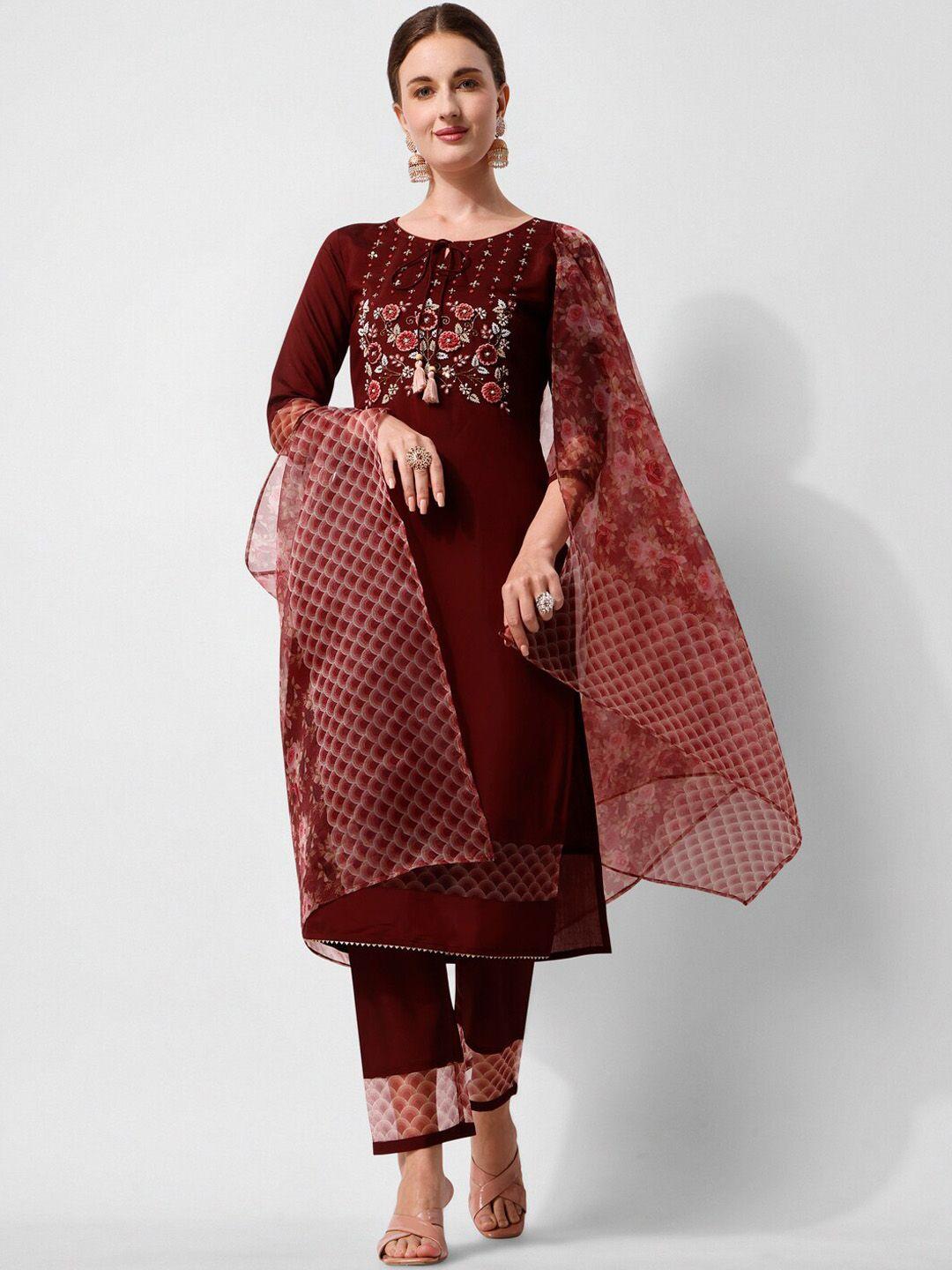 kalini floral embroidered beads and stones chanderi cotton kurta with trousers & dupatta