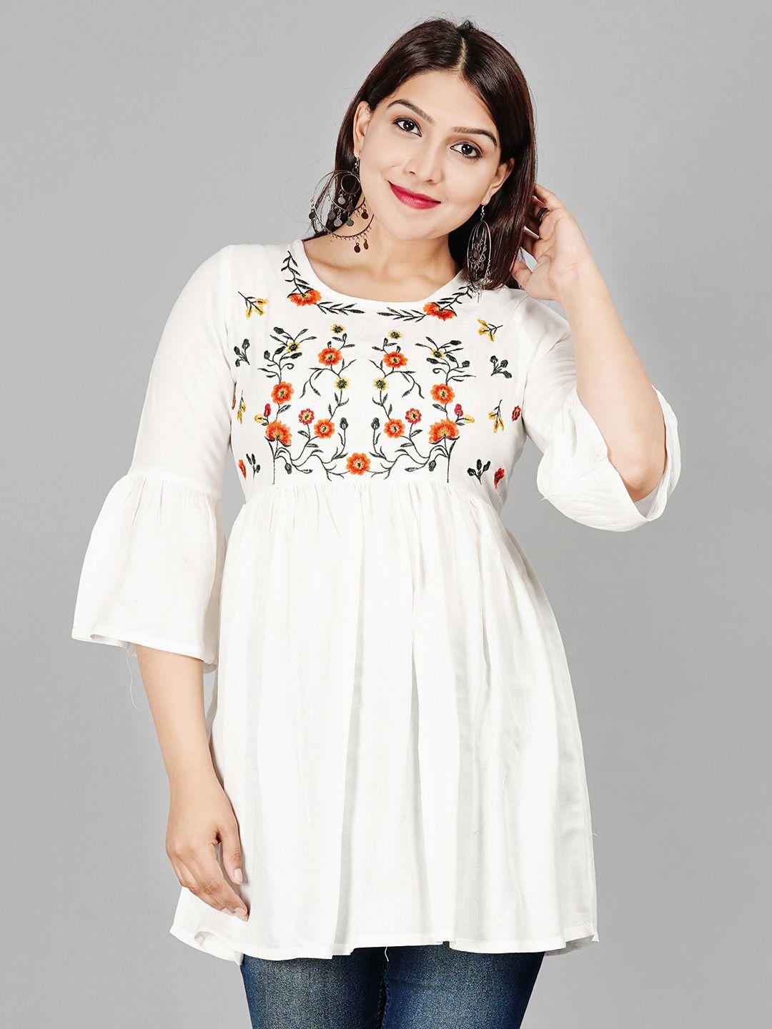 kalini floral embroidered bell sleeves thread work detailed pleated a-line kurti