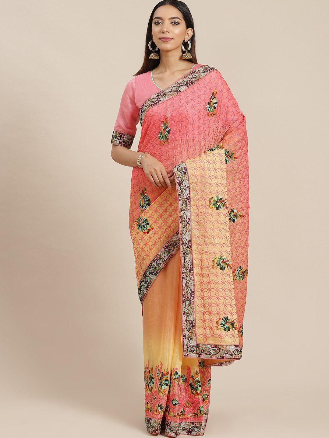 kalini floral embroidered pure chiffon saree