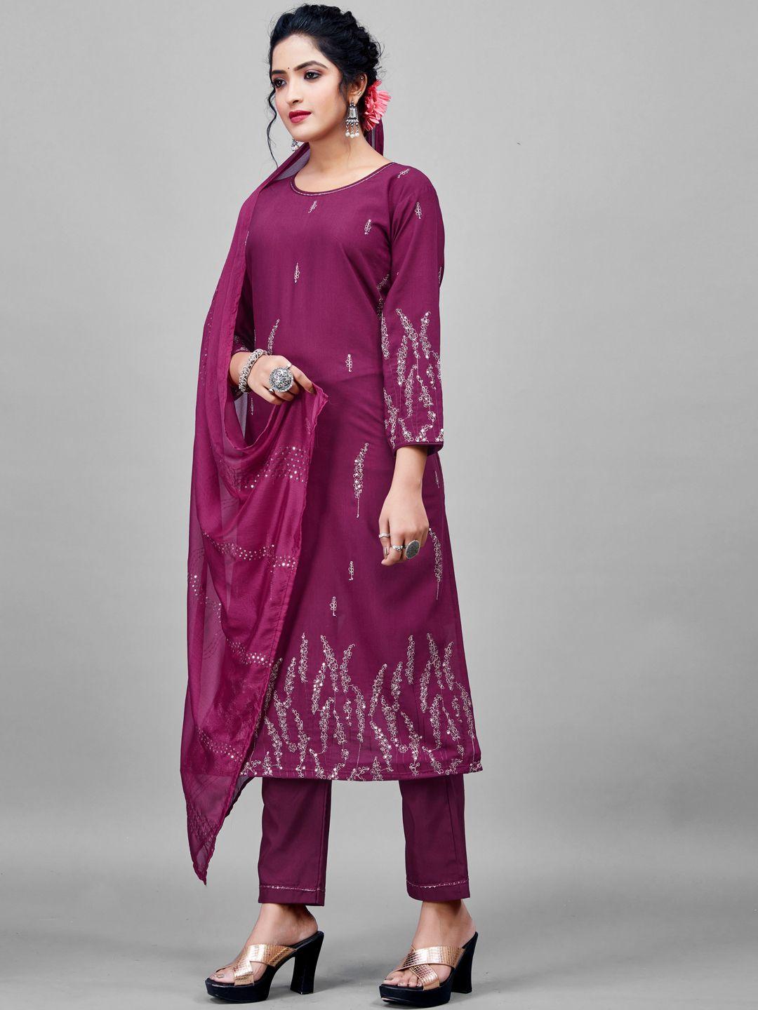 kalini floral embroidered regular sequined kurta with trousers & dupatta