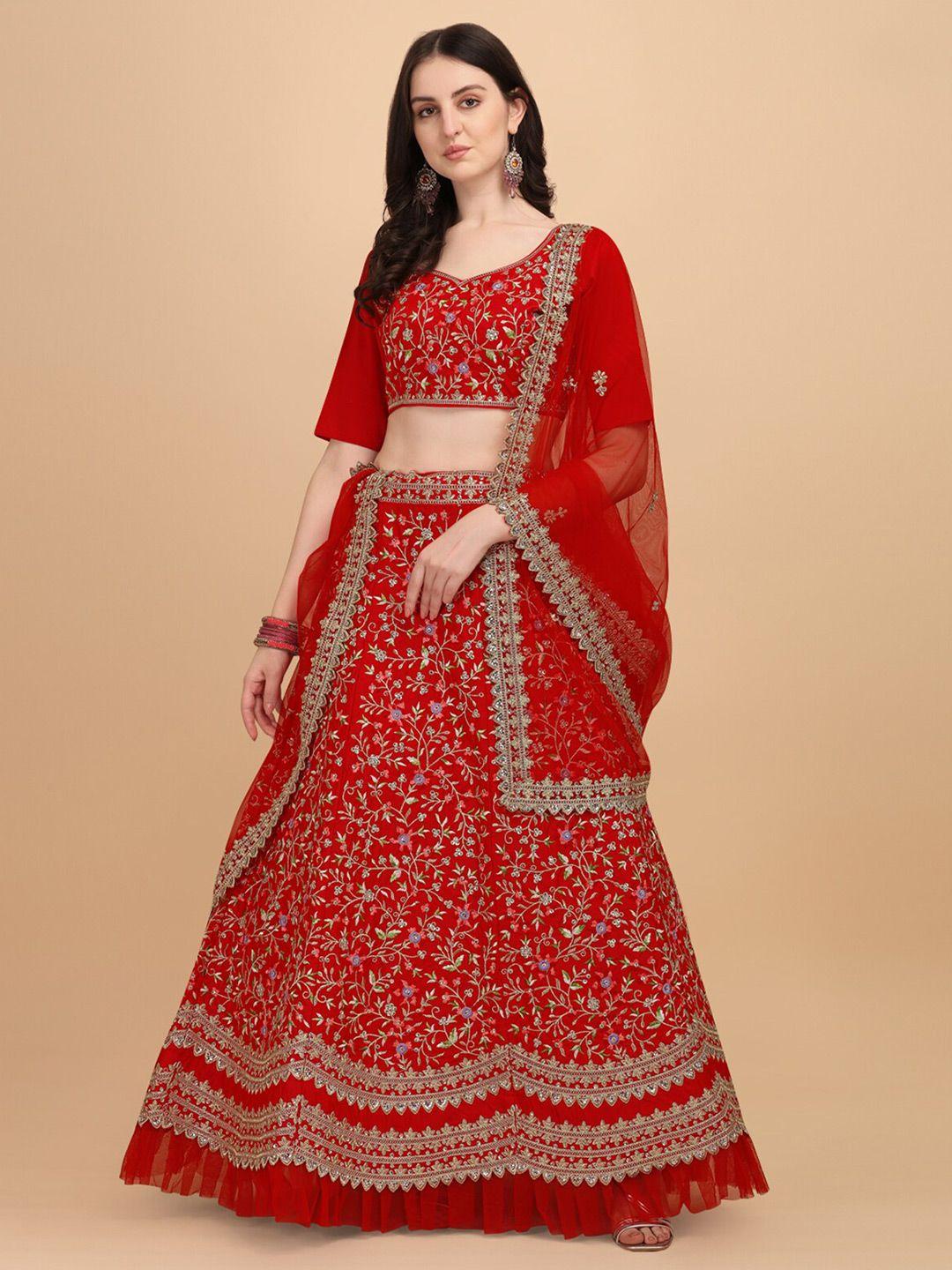kalini floral embroidered semi-stitched lehenga & unstitched blouse with dupatta