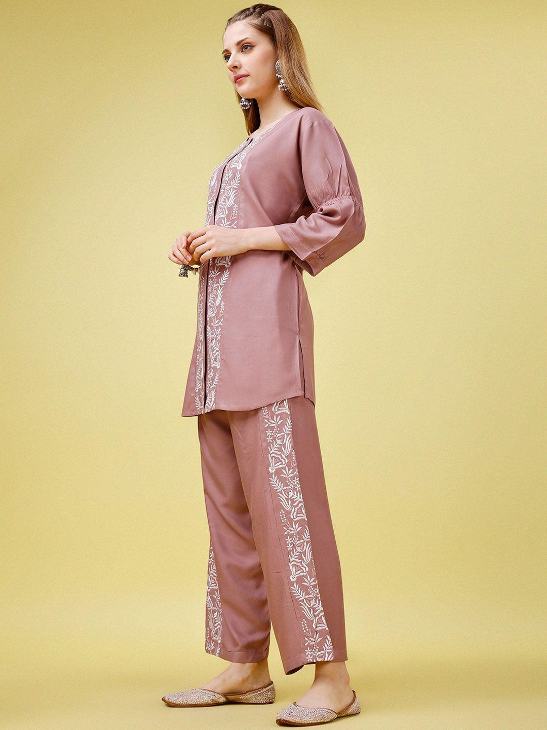 kalini floral embroidered tunic with trousers co-ords