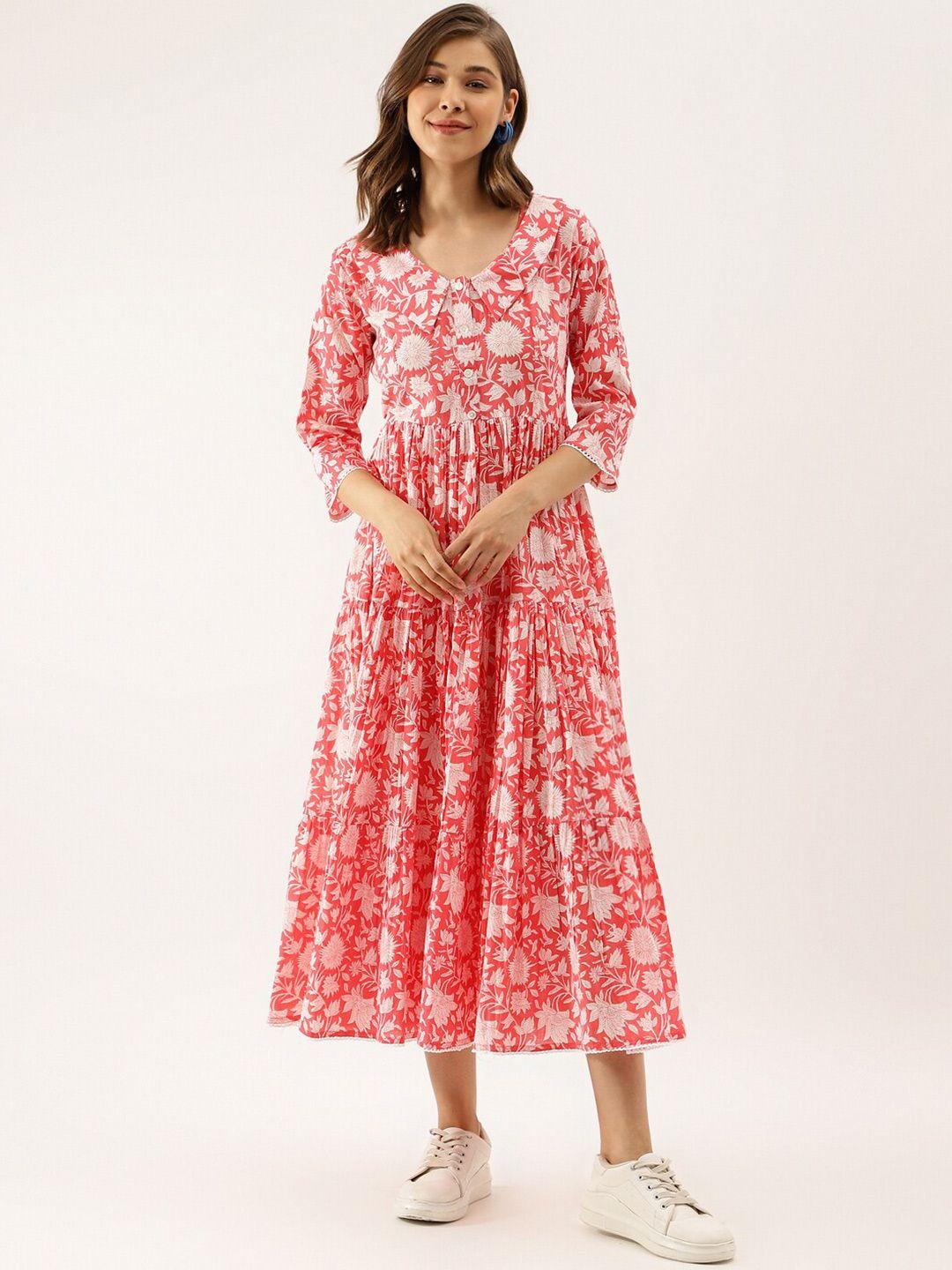 kalini floral print above the keyboard collar gather tiered cotton fit & flare midi dress