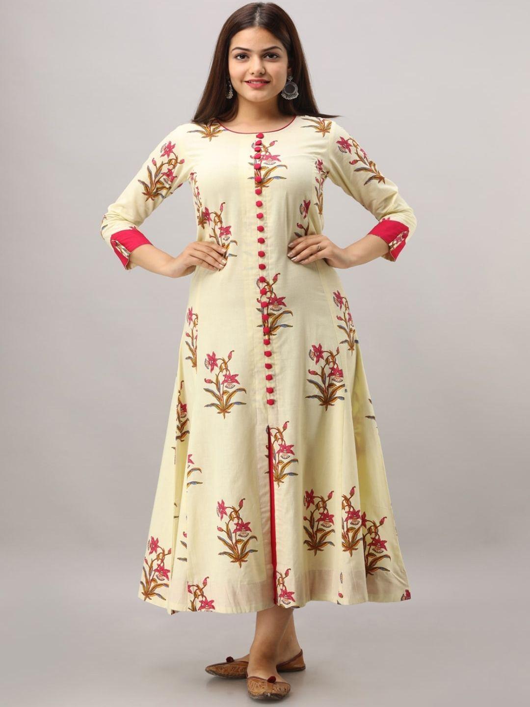 kalini floral printed cotton a-line ethnic dress