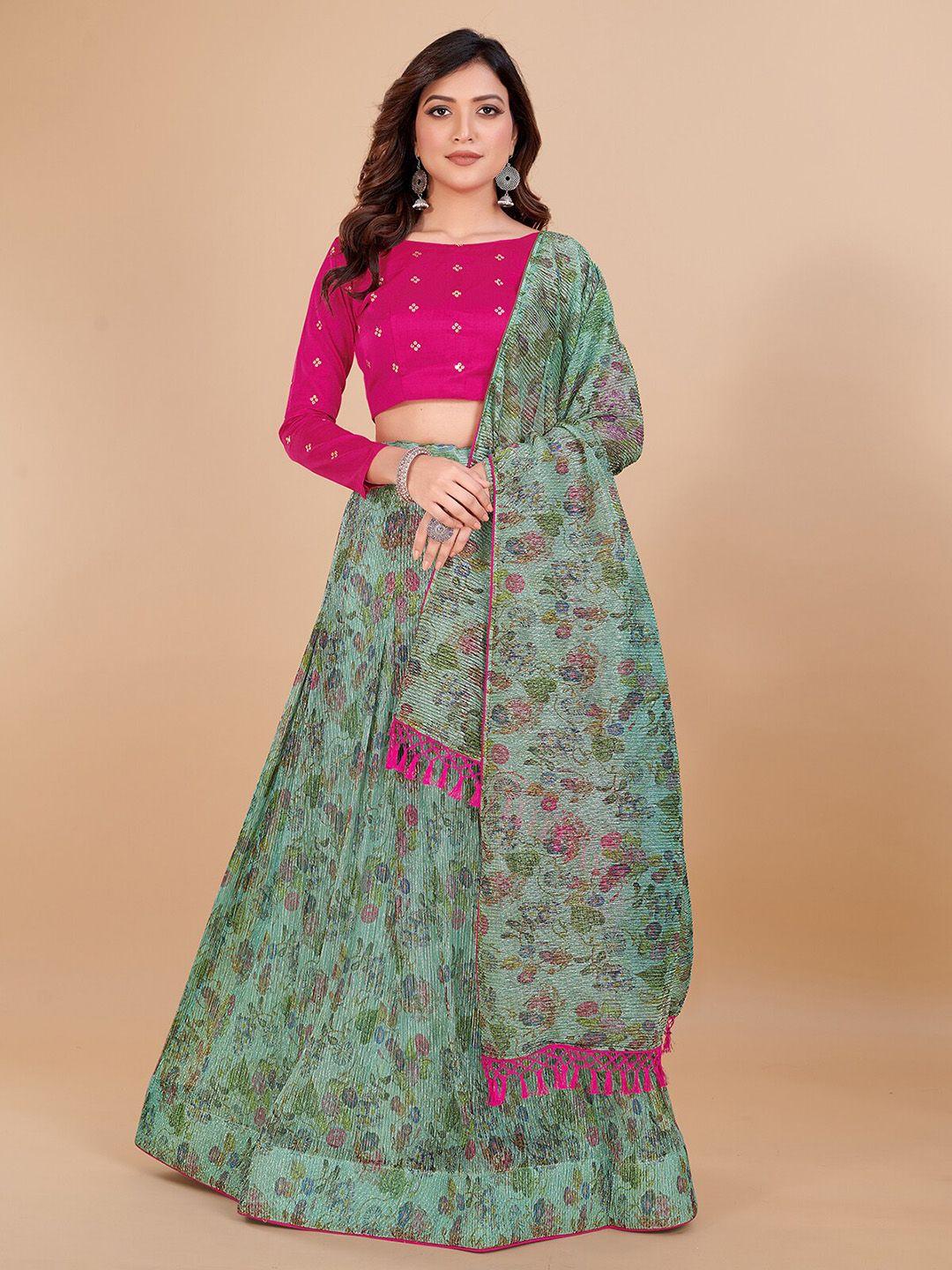 kalini floral printed embellished ready to wear lehenga & unstitched blouse with dupatta