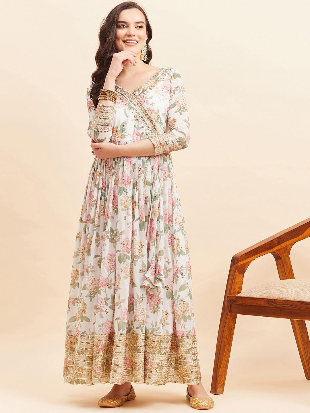 kalini floral printed embroidered georgette maxi ethnic dress