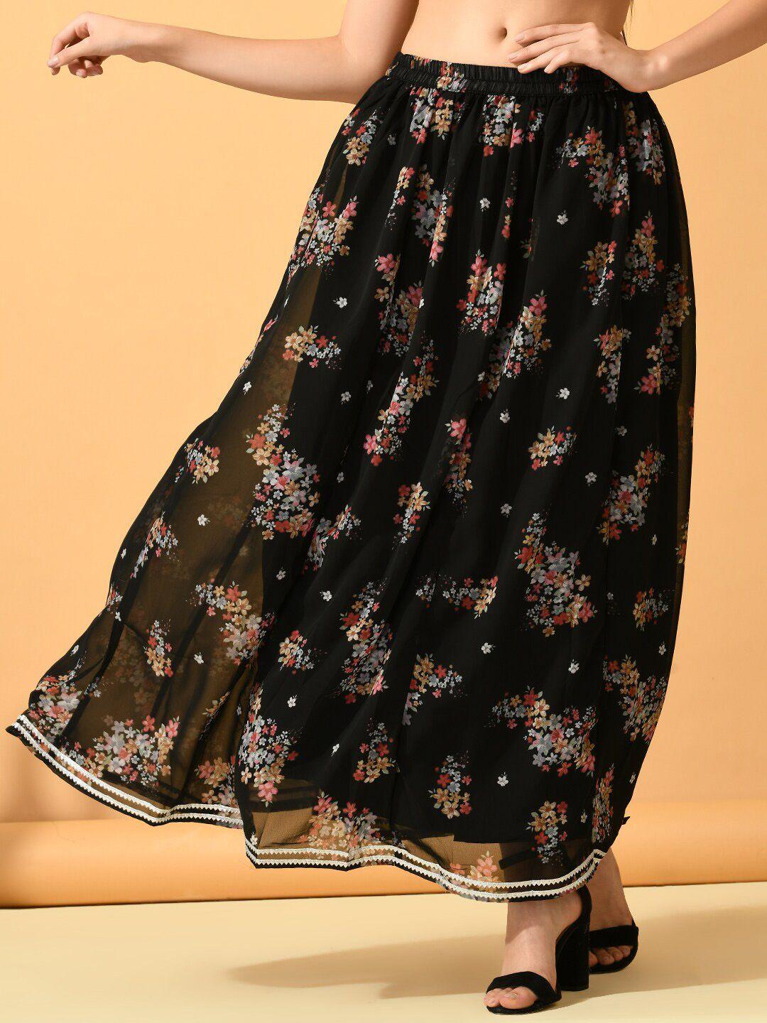 kalini floral printed gathered or pleated georgette flared maxi skirt