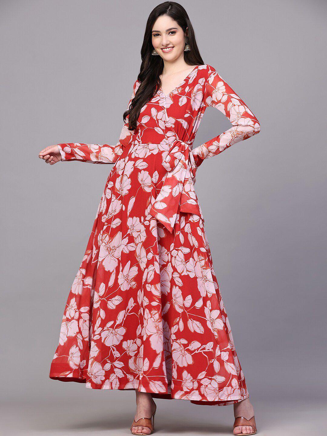 kalini floral printed georgette wrap maxi dress