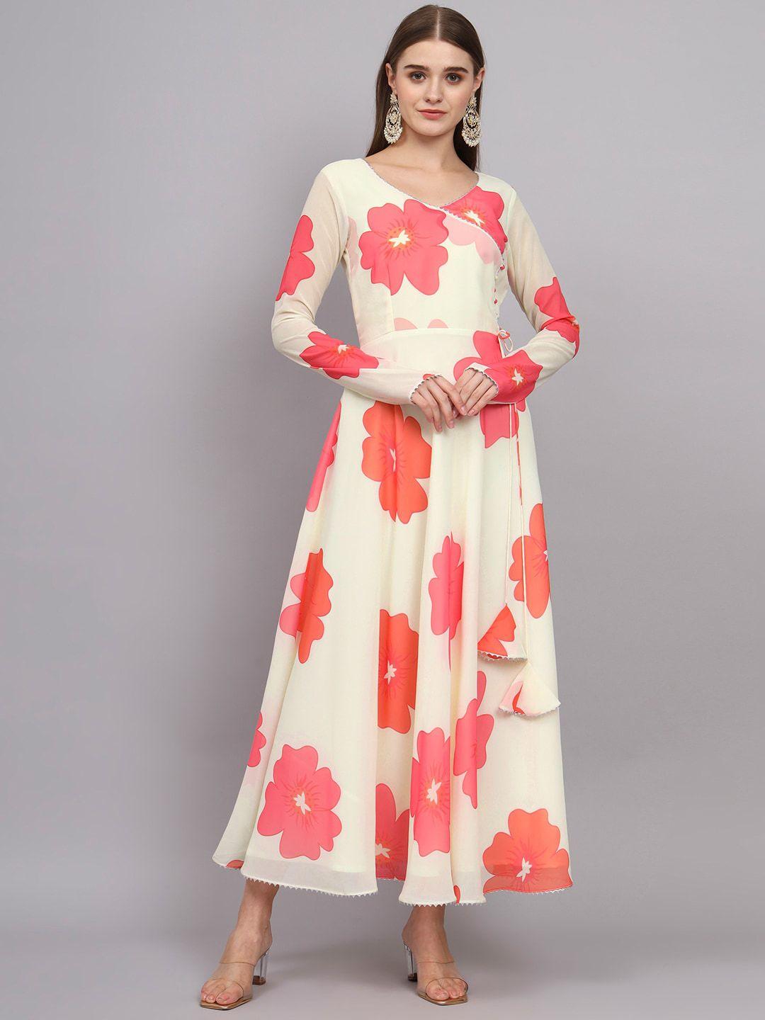 kalini floral printed georgette wrap maxi ethnic dresses