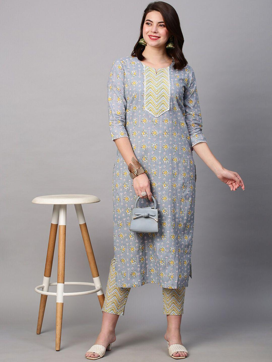 kalini floral printed notch neck kurta with trousers