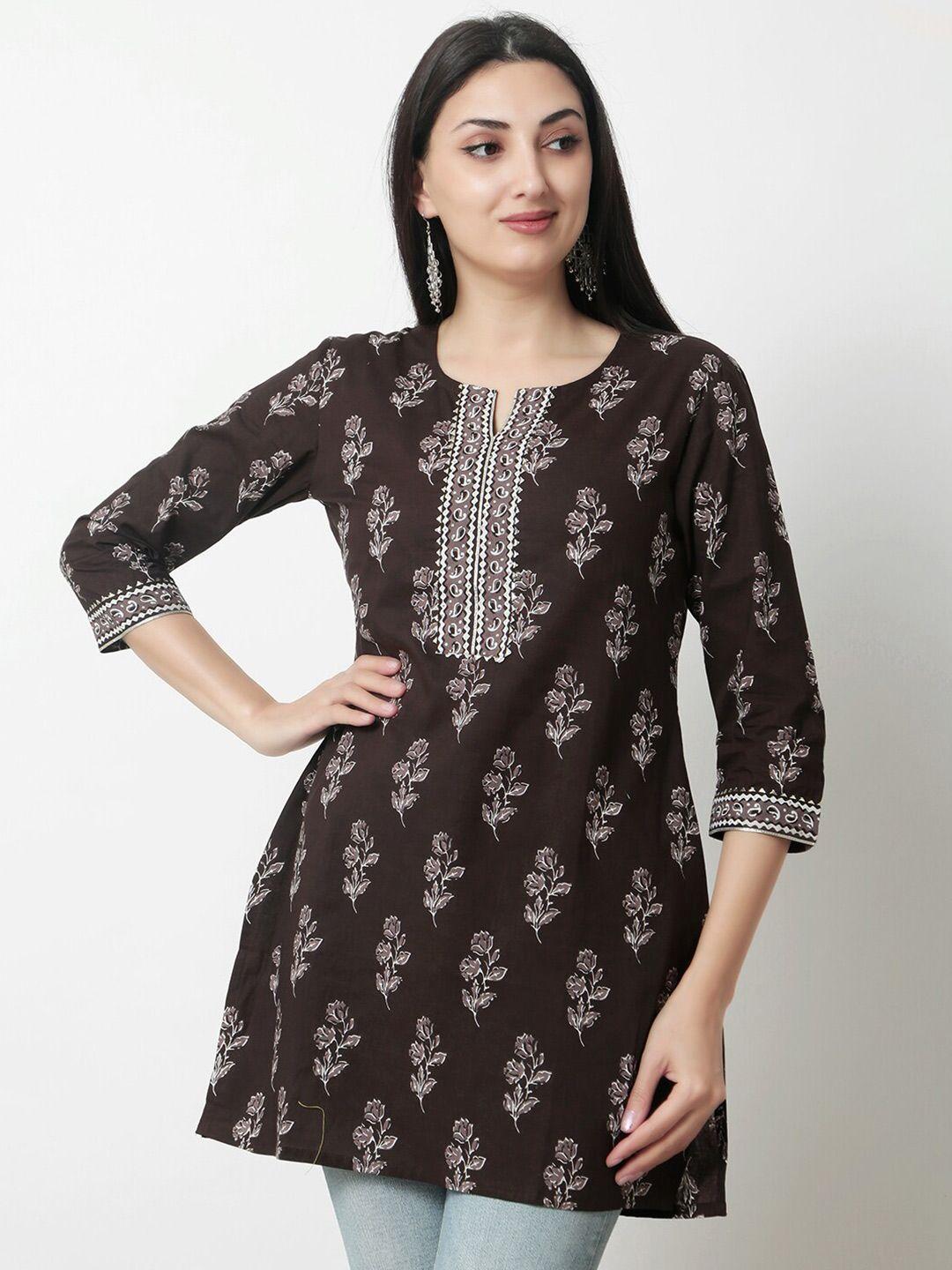 kalini floral printed notched neck cotton top