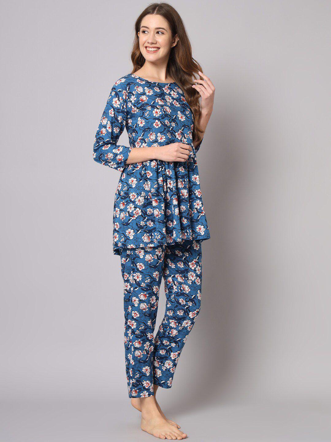 kalini floral printed pure cotton night suit