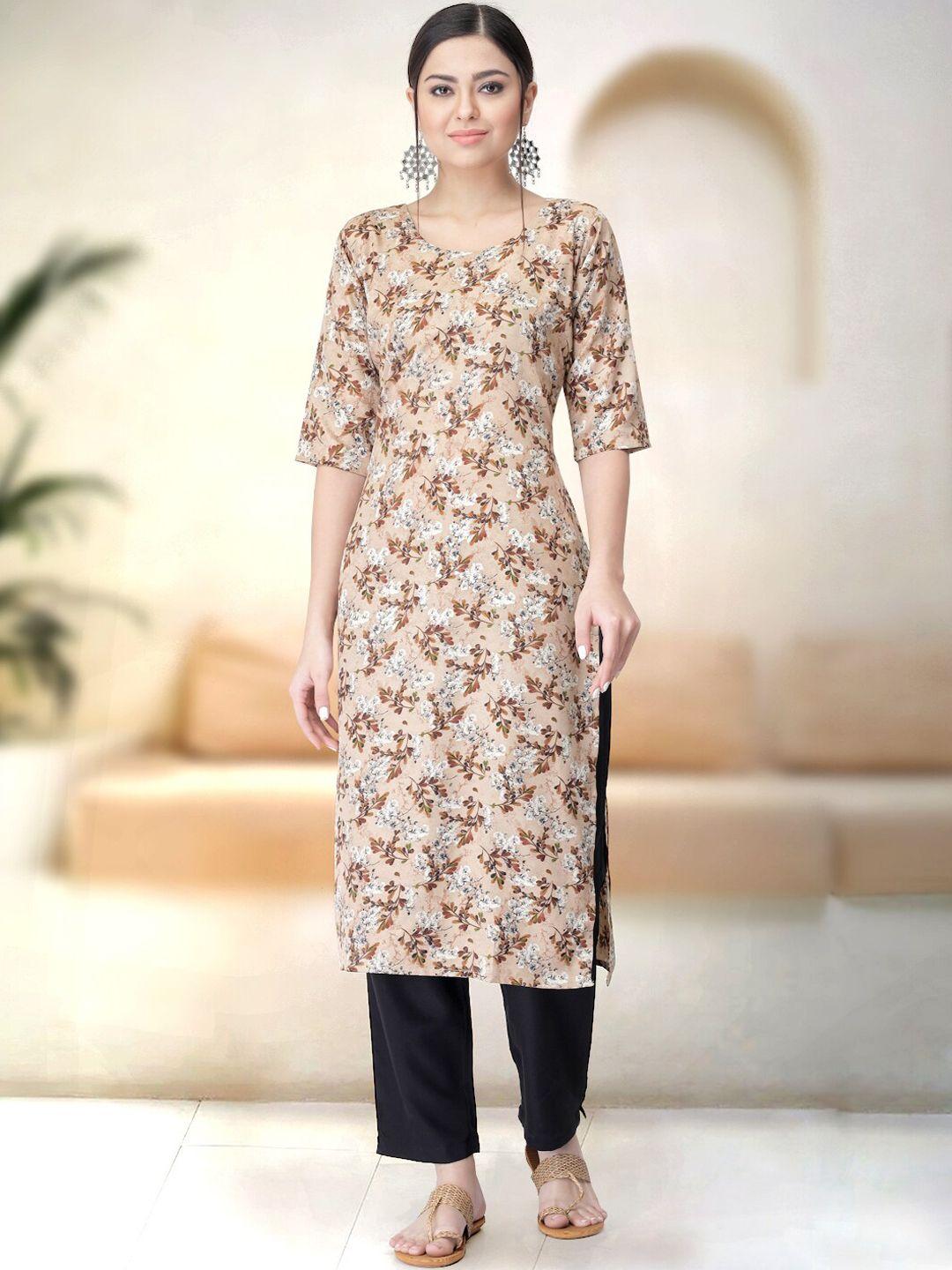 kalini floral printed regular round neck a-line kurta with trouser